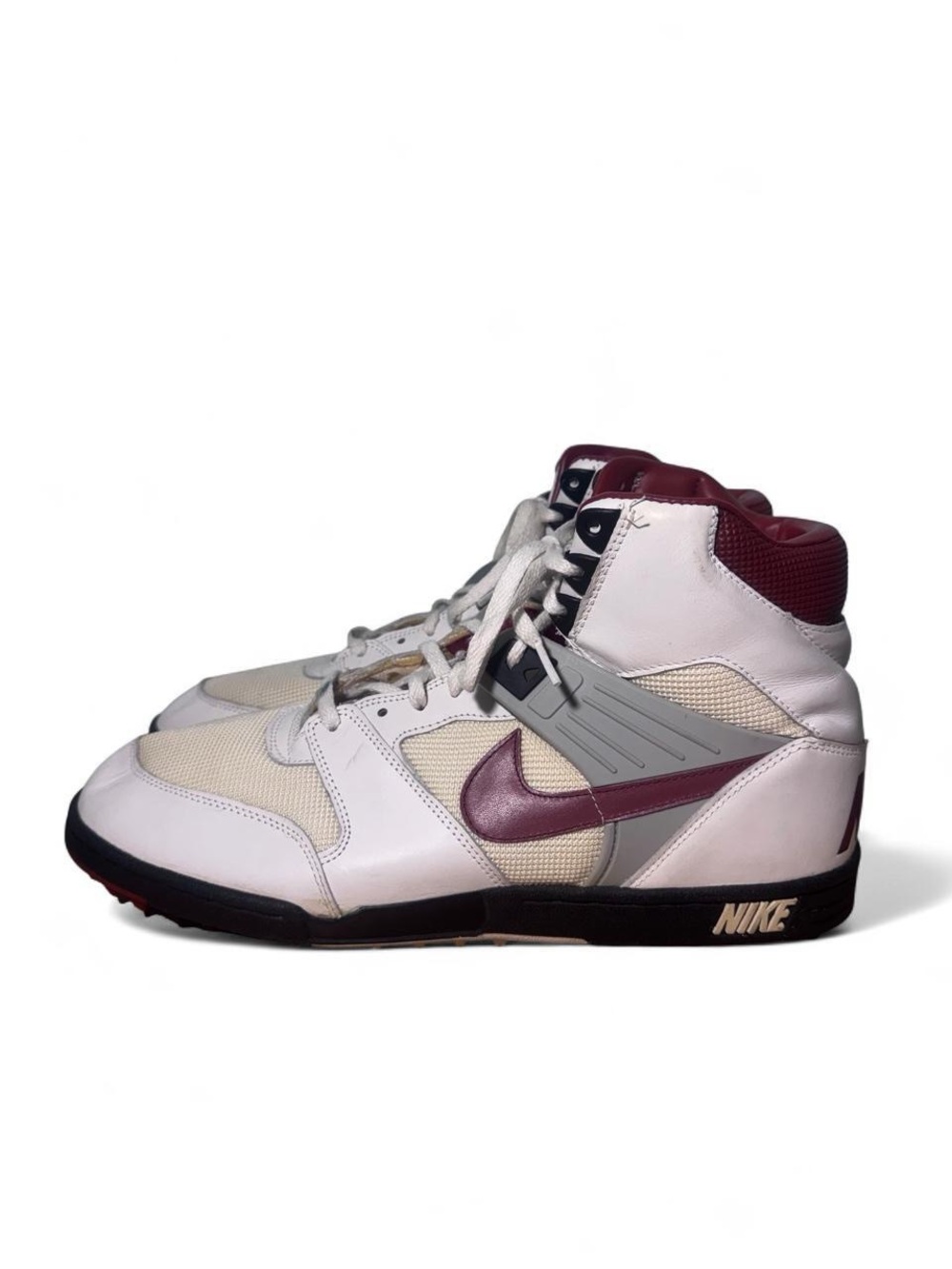 Vintage 1989 Nike Mako SX Turf high top sneaker white maroon size 15 mens RARE